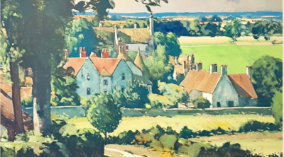 Illustration of a community with houses, trees and nature surrounding it.