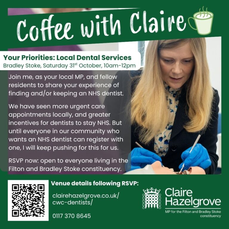 A picture describing the Coffee with Claire event focused on Local Dental Services.